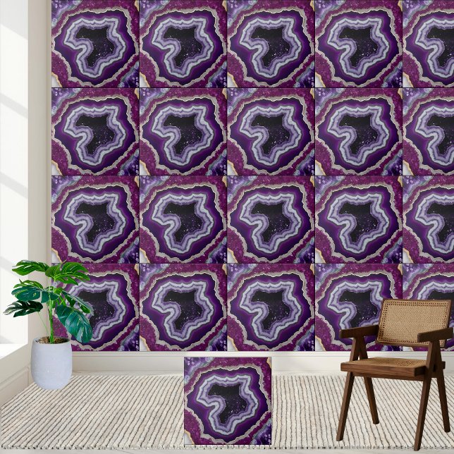 Azulejo Mosaico Geode Amethyst - Patrón de Piedra de Crist (Amethyst Geode Tile - Purple Crystal Stone Pattern)