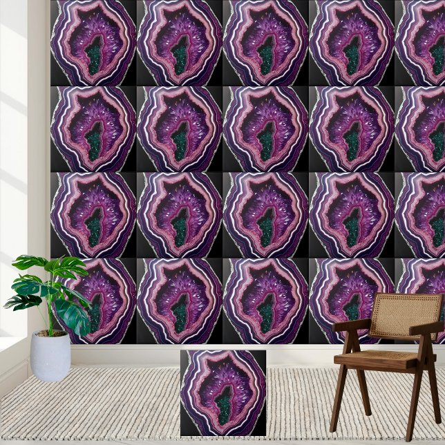 Azulejo Mosaico Geode Natural con Centro Verde (Natural Amethyst Geode Tile with Green Center)