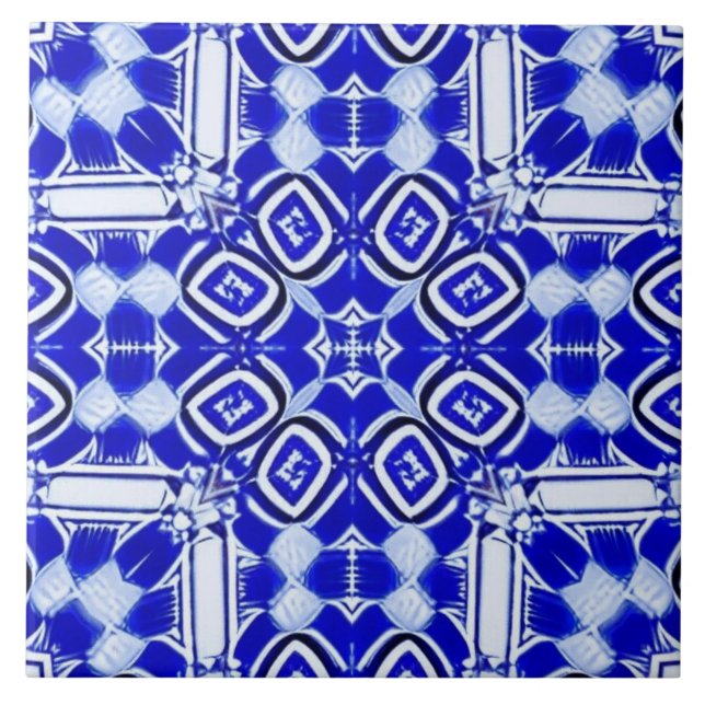 Azulejo Mosaico geométrico azul blanco (Frente)