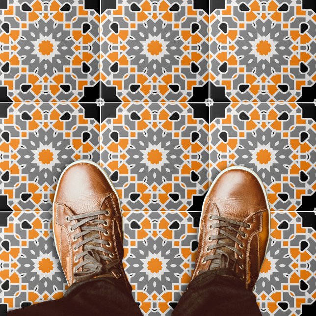 Azulejo Mosaico geométrico Naranja marroquí gris blanco ne (Subido por el creador)