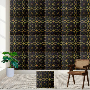 Azulejo Mosaico geométrico negro y oro