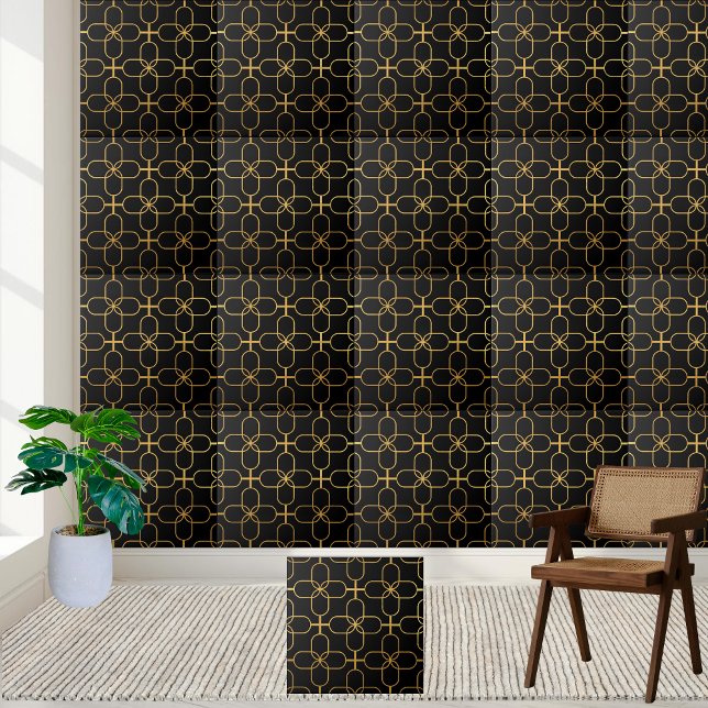 Azulejo Mosaico geométrico negro y oro (Black and Gold Geometric Tile)