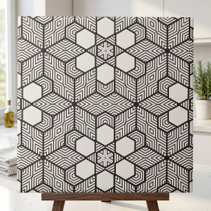 Azulejo Mosaico geométrico simétrico negro y blanco