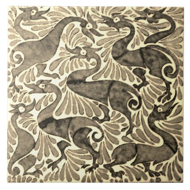 Azulejo Mosaico gris azul de Art Nouveau eduardiano (Frente)