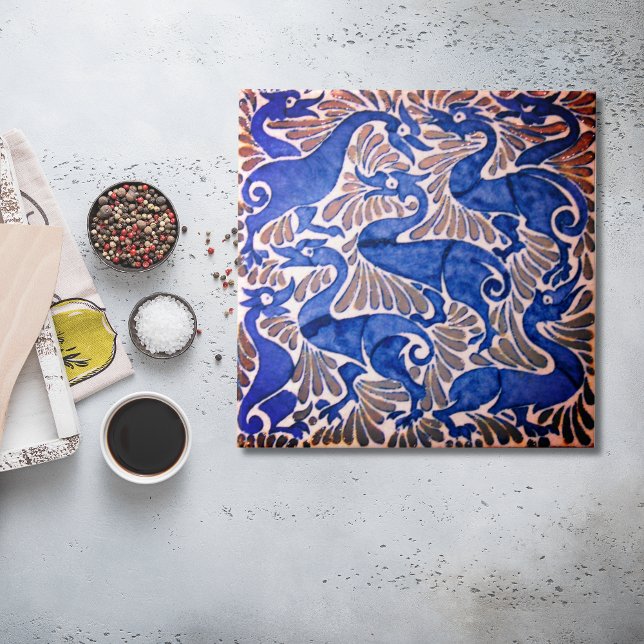 Azulejo Mosaico gris azul de Art Nouveau eduardiano (Repro Edwardian Art Nouveau Blue Gray Tile
)