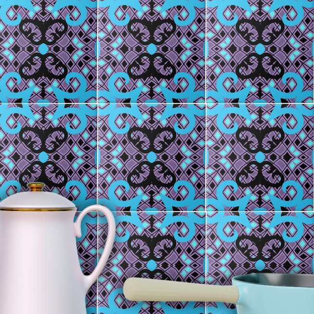 Azulejo Mosaico Kaleidoscópico turquesa morado negro (Subido por el creador)