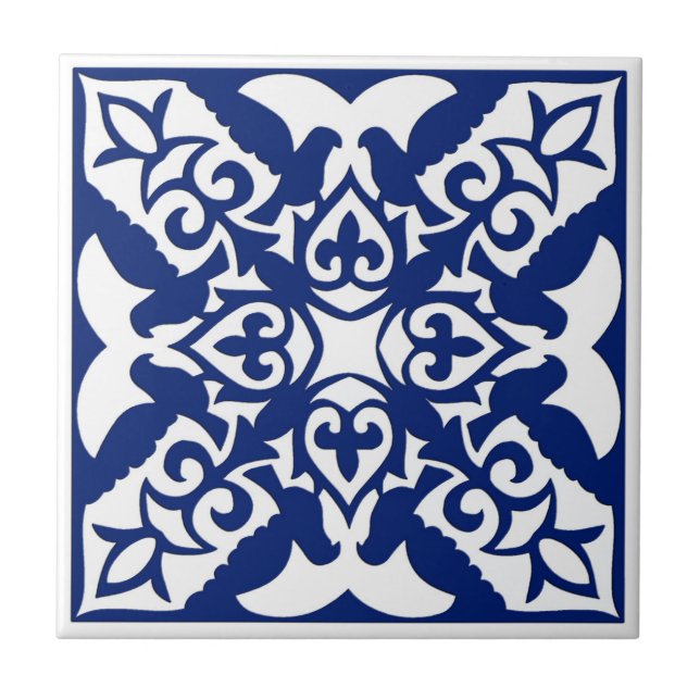 Azulejo Mosaico marroquí, azul marino y blanco (Frente)