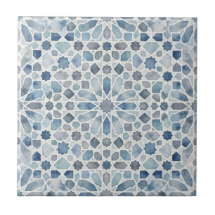 Azulejo Mosaico Marroquí de Acuarela Azul Elegante