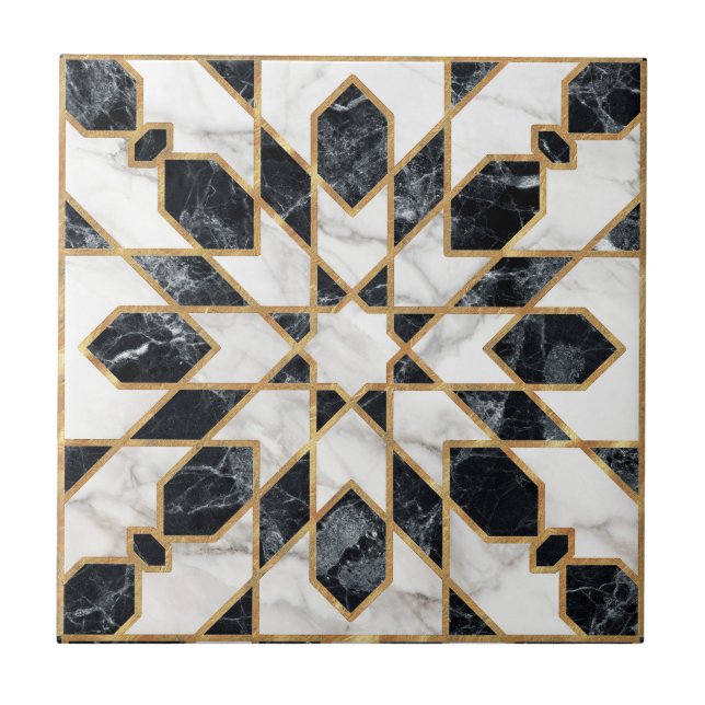 Azulejo Mosaico marroquí de mármol blanco y negro (Frente)