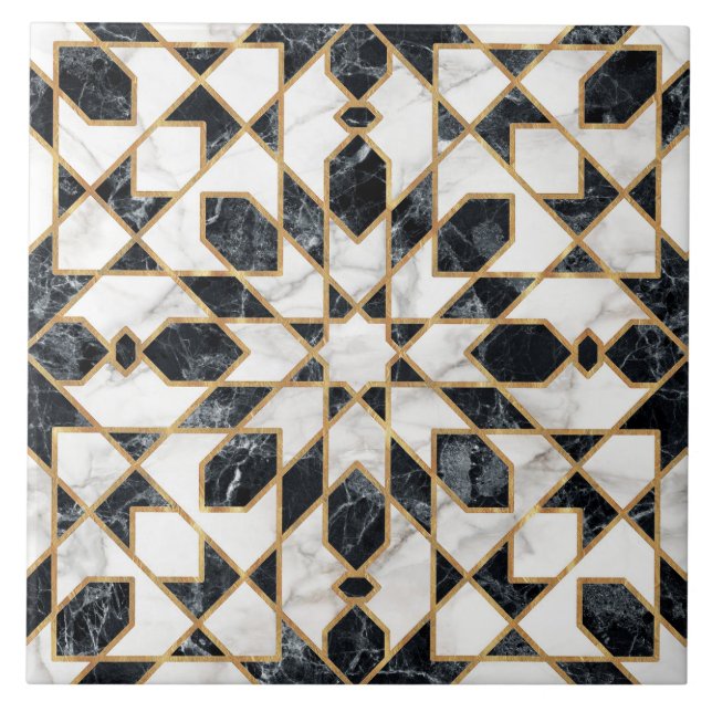 Azulejo Mosaico marroquí de mármol blanco y negro (Frente)