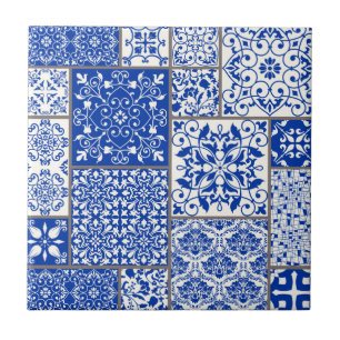 Azulejo Mosaico Mayólica Azul y Blanco Mediterráne