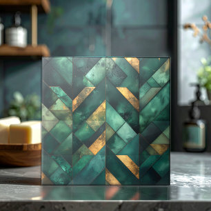Azulejo Mosaico Moderno Malhumorado Verde Oscuro Dorado ID
