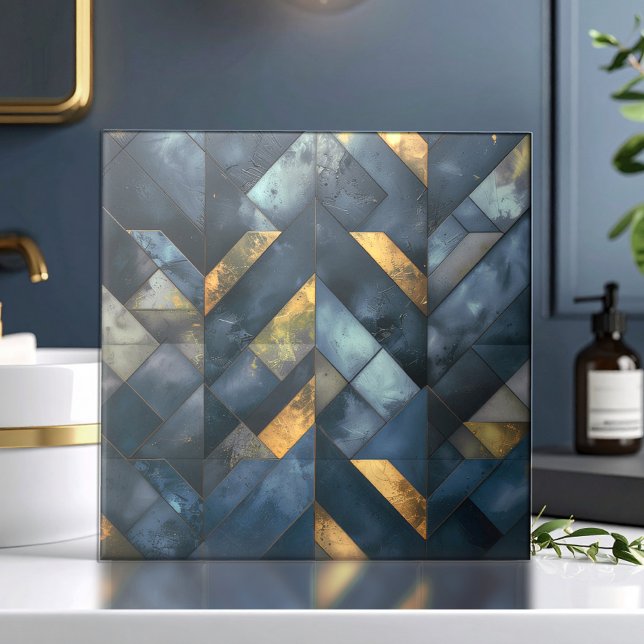 Azulejo Mosaico moderno temperamental azul oscuro dorado I (Subido por el creador)