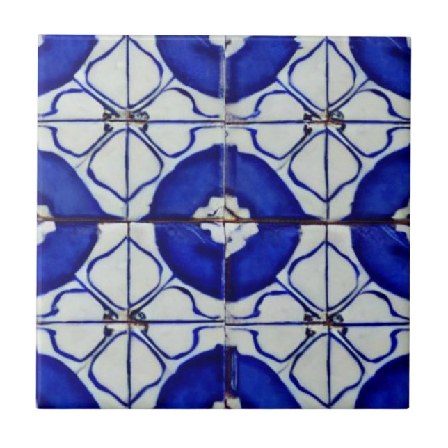 Azulejo Mosaico morisco de arte geométrico azul índigo (Frente)