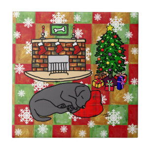 Azulejo Mosaico negro del navidad del labrador retriever