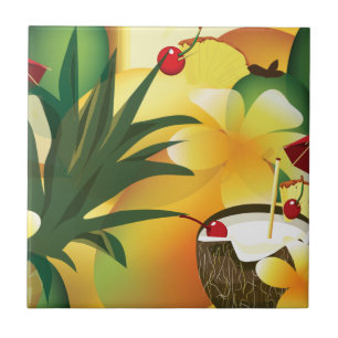 Azulejo Mosaico pequeño trópico hawaiano Luau de Tiki Ba