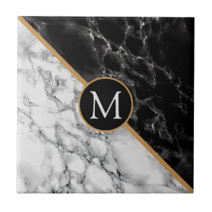 Azulejo Mosaico personalizado de mármol blanco y negro