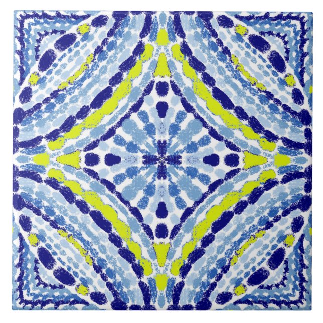 Azulejo Mosaico-Pintado de Neón Azul Mediterráneo (Frente)
