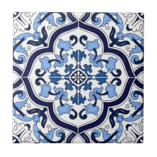 Azulejo Mosaico Siciliano de Mayólica Floral Blanco Azul P