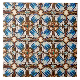 Azulejo Mosaico Simulado al Estilo Español Ecru Azul y mar