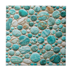 Azulejo Mosaico Turquesa Pebble Diseño Cerámica Tile