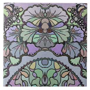 Azulejo Mosaico vintage de flores púrpura pansy floral ele