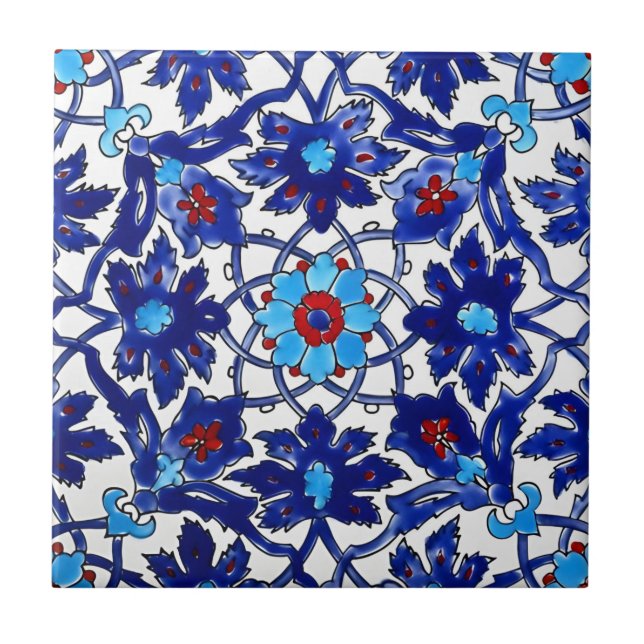 Azulejo mosaicos de estampado de flores azules rojas de tu (Frente)