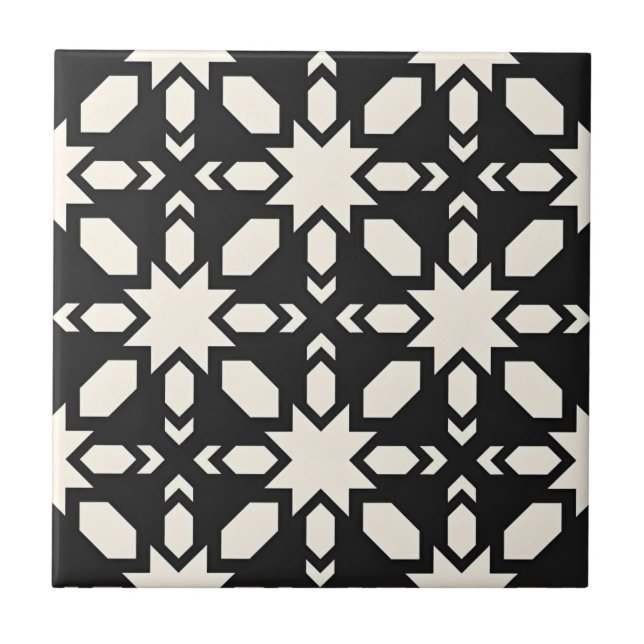 Azulejo mosaicos de forma de estrella en blanco y negro (Frente)
