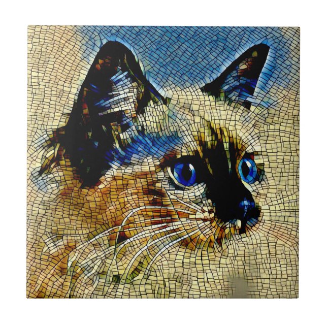 Azulejo Mosaicos de gato siameses de ojos azules (Frente)