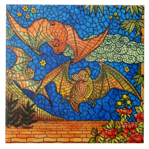 Azulejo Mosaicos de vidrio manchados murciélagos y bambú