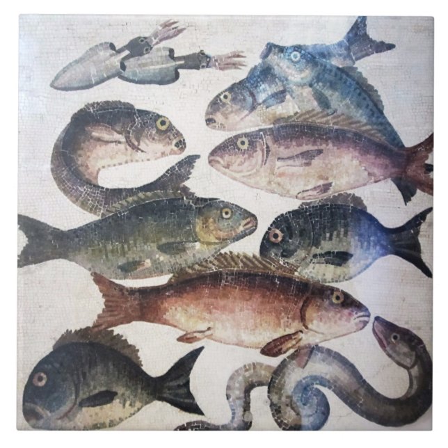 AZULEJO MOSAICOS ROMANOS ANTIGUOS, PESCADOS, ESCENA DE VID (Frente)