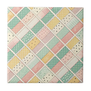 Azulejo Mostaza Retro Geométrico Diamante Cuadros en Punta