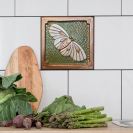 Azulejo Moth, verde y cobre, artesano de mosaico cerámico