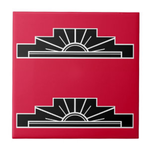 Azulejo Motif art deco en B&W y rojo