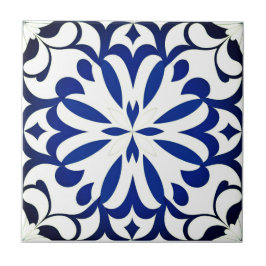 Azulejo Motif bleu sur fond blanc