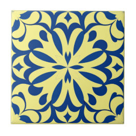 Azulejo Motif bleu sur fond jaune