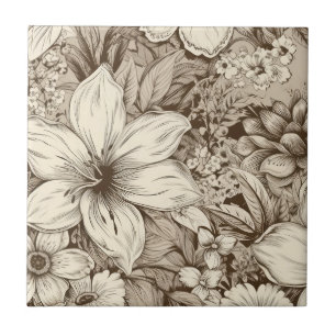 Azulejo Motivo Botánico Refinado en Tonos Suaves Sepia