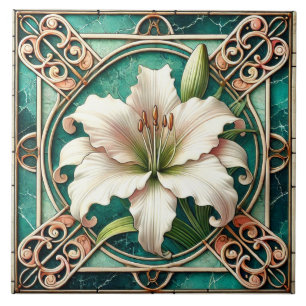 Azulejo Motivo de flor de Lirio Blanco Art Nouveau