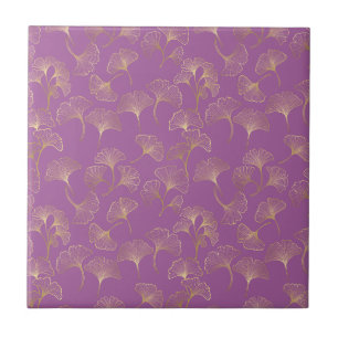 Azulejo Motivo de hoja de Ginkgo en oro refinado sobre ton
