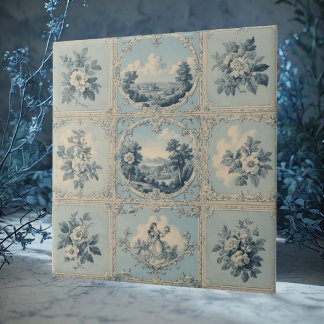Azulejo Motivo Floral Campestre Rústico en Tonos Silenciad