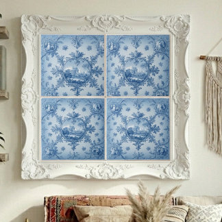 Azulejo Motivo Floral Campestre Rústico Tonos Azules Polvo