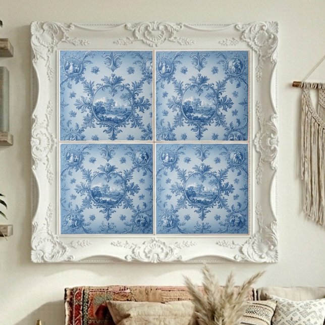 Azulejo Motivo Floral Campestre Rústico Tonos Azules Polvo (Rustic Country Floral Motif Dusty Blue Muted Tones Ceramic Tile)