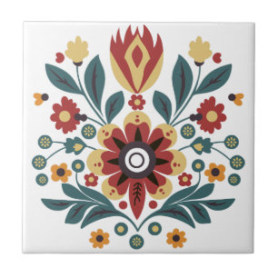 Azulejo Motivo floral folclórico escandinavo