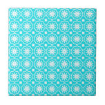 Azulejo Motivo floral geométrico moderno azul acuático<br><div class="desc">Baldosas de cerámica de motivos florales geométricos modernos y azules</div>
