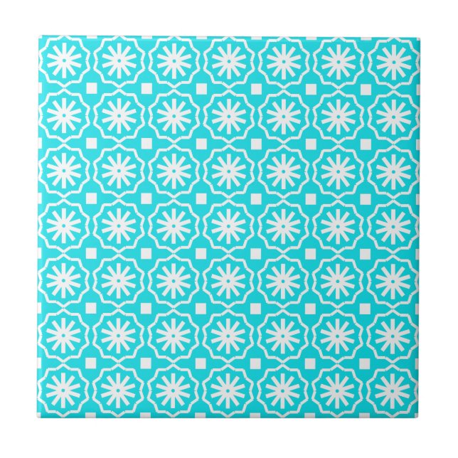 Azulejo Motivo floral geométrico moderno azul acuático (Frente)