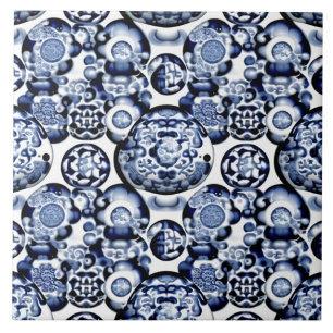 Azulejo Motivos florales inspirados en porcelana azul y bl