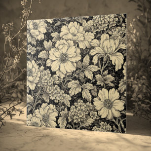 Azulejo Motivos florales rústicos de campo monocromo deslu