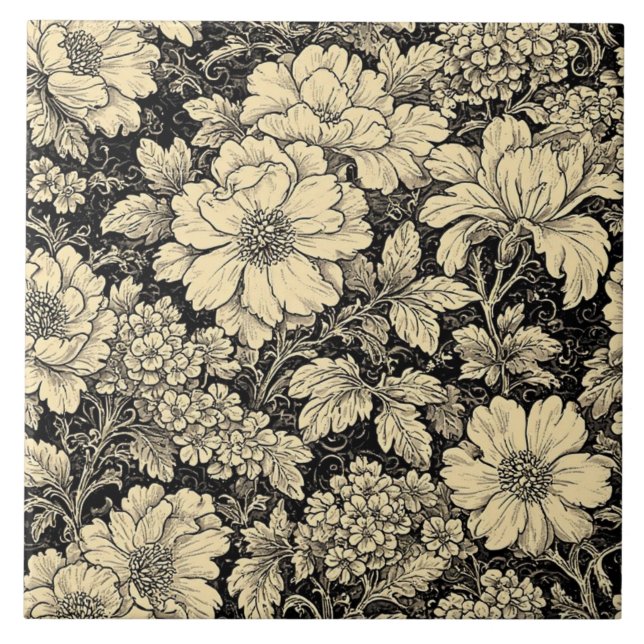 Azulejo Motivos florales rústicos de campo monocromo deslu (Frente)