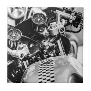 Azulejo Motocicleta Motocicleta Biker Rider Monocromo