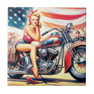 Azulejo Motorciclo Retro Pin Up